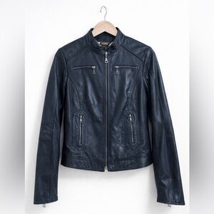 Danier Leather Moto Jacket Womens S Black Perforated Zip Biker